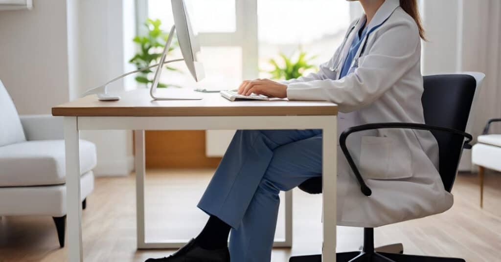 Doctor typing on the computer